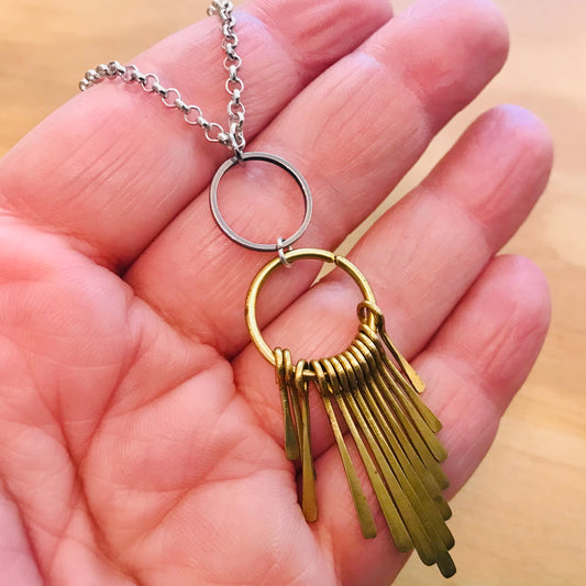 Mixed Metal Necklace - Double Hoop Spike