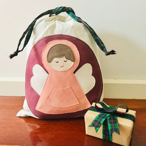 Reusable Eco Sustainable applique Christmas Gift Drawstring Sack Bags