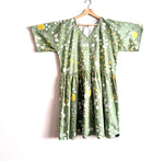 Women’s Handmade Ripple Dress with Pockets (short) - GREEN & YELLOW / X-LARGE