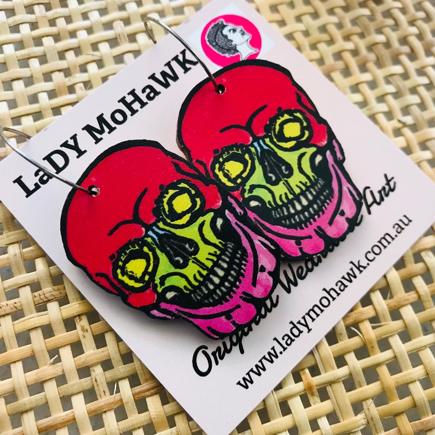 Original Art Printed Timber Earrings - hoops