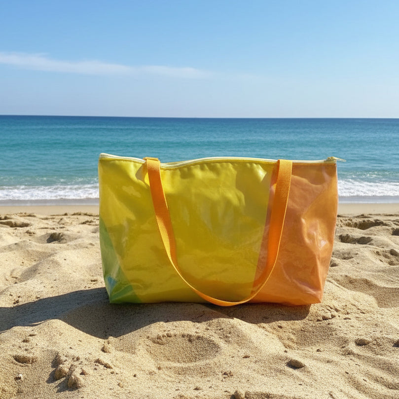 Sustainable Zip Top Tote, Beach Bag - Handmade from Recycled Inflatables