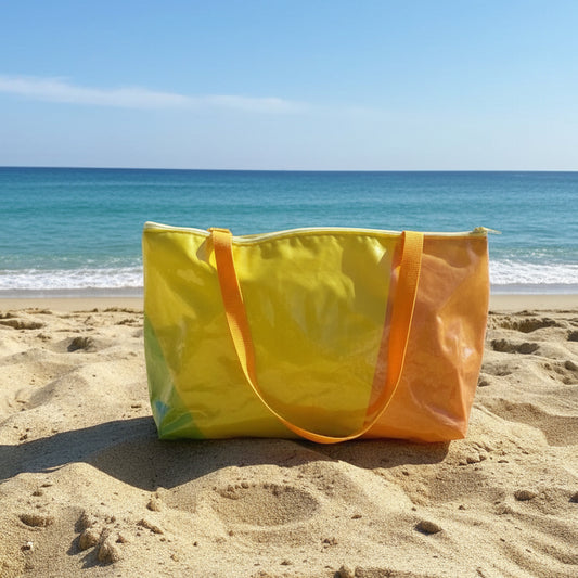 Sustainable Zip Top Tote, Beach Bag - Handmade from Recycled Inflatables