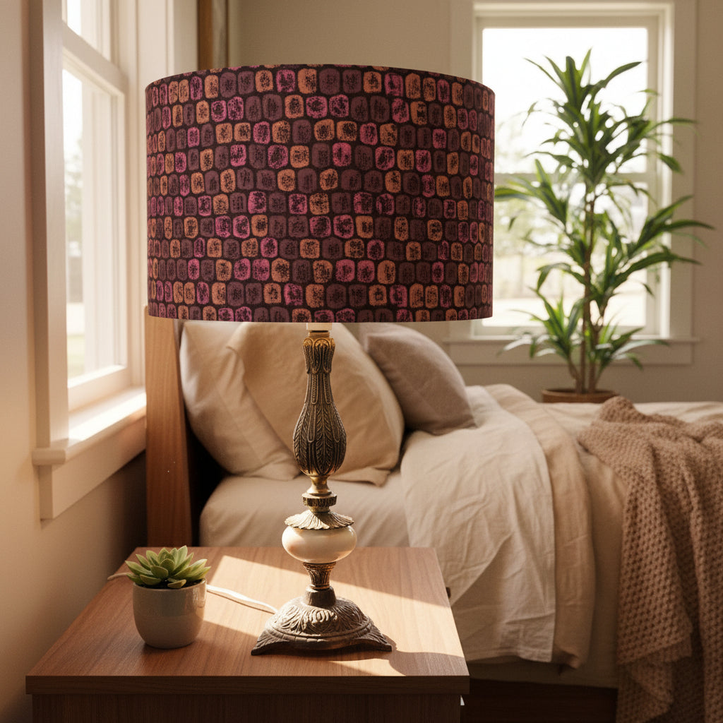 Antique Brass & Marble Detailed Table Lamp with an Atomic Era Cobblestone Shade (pair available)