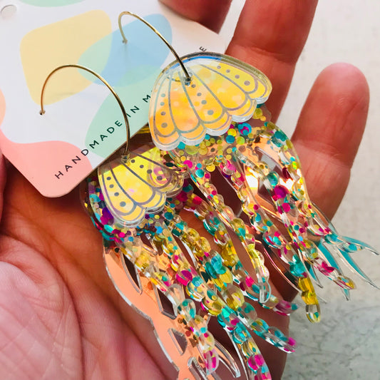 Novelty Acrylic Earrings - Three Piece Jellyfish