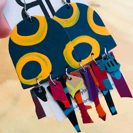 Hand painted leather bold statement earrings - The Jelly Punch