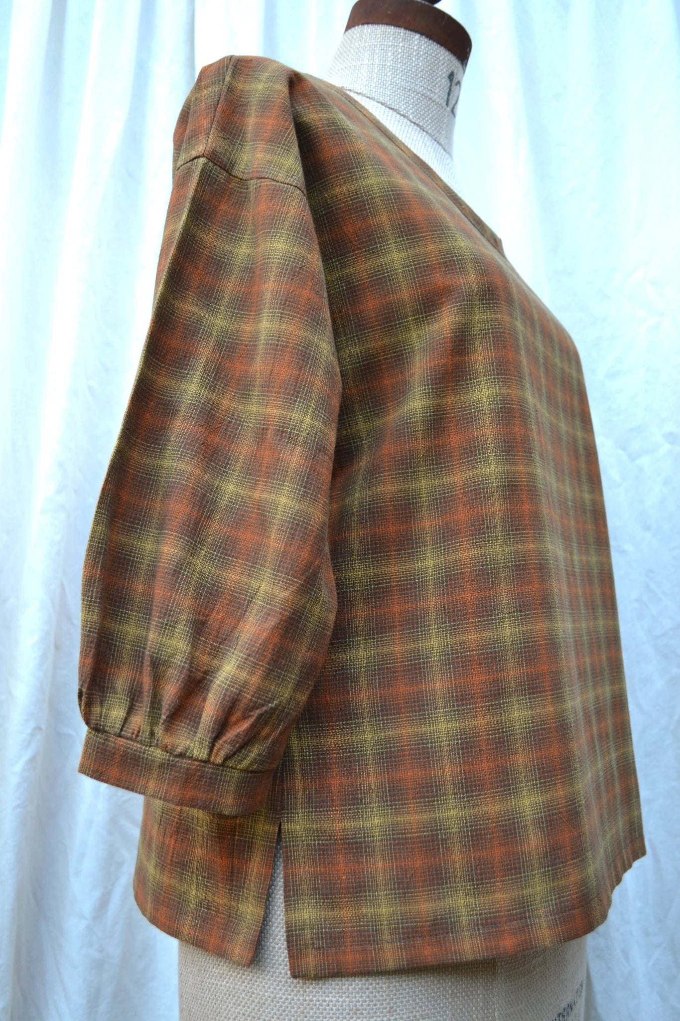 Women's Handmade Poet Top - Caramel Check