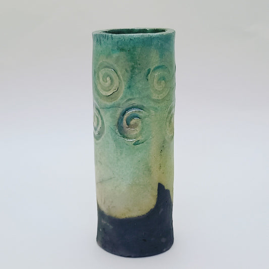 Raku Vase - Small Spiral Embossed Cylinder