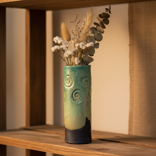 Raku Vase - Small Spiral Embossed Cylinder
