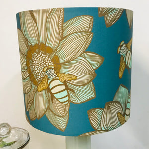 Teal & Gold Bees on Ceramic Table Lamp