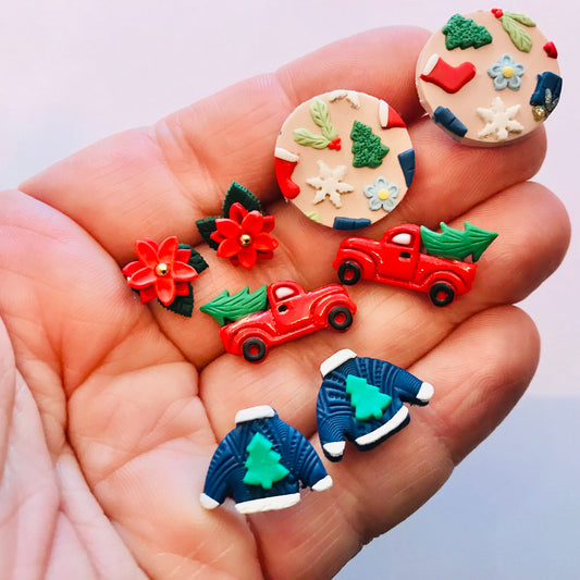 Christmas Polymer Clay Earrings - Small Studs