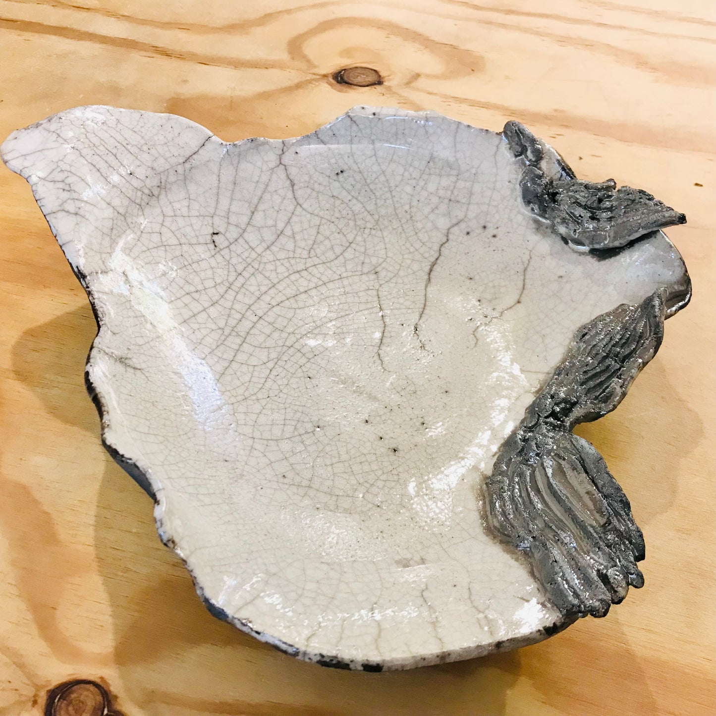 Raku Sculptural Platter - White Crackle