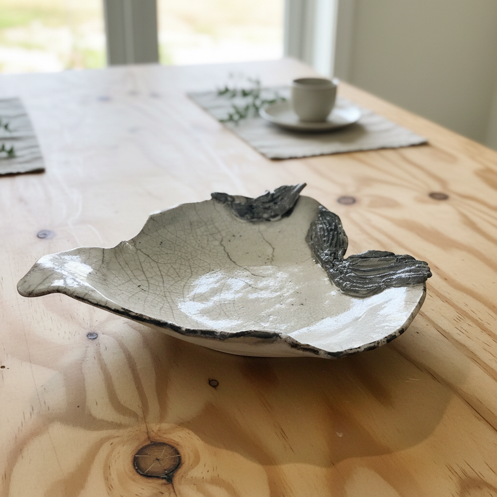 Raku Sculptural Platter - White Crackle