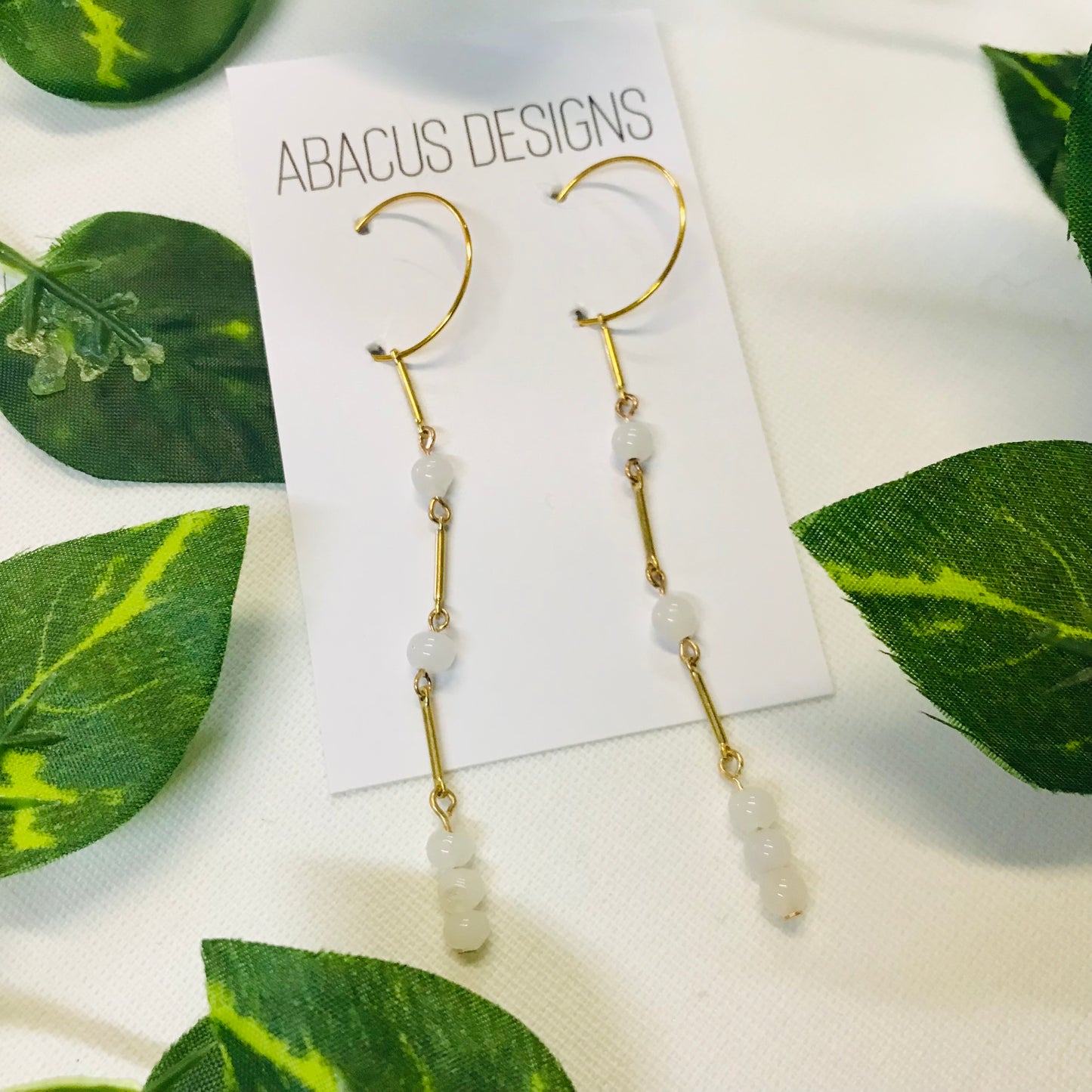 Pearlescent & Brass Dangle Earrings