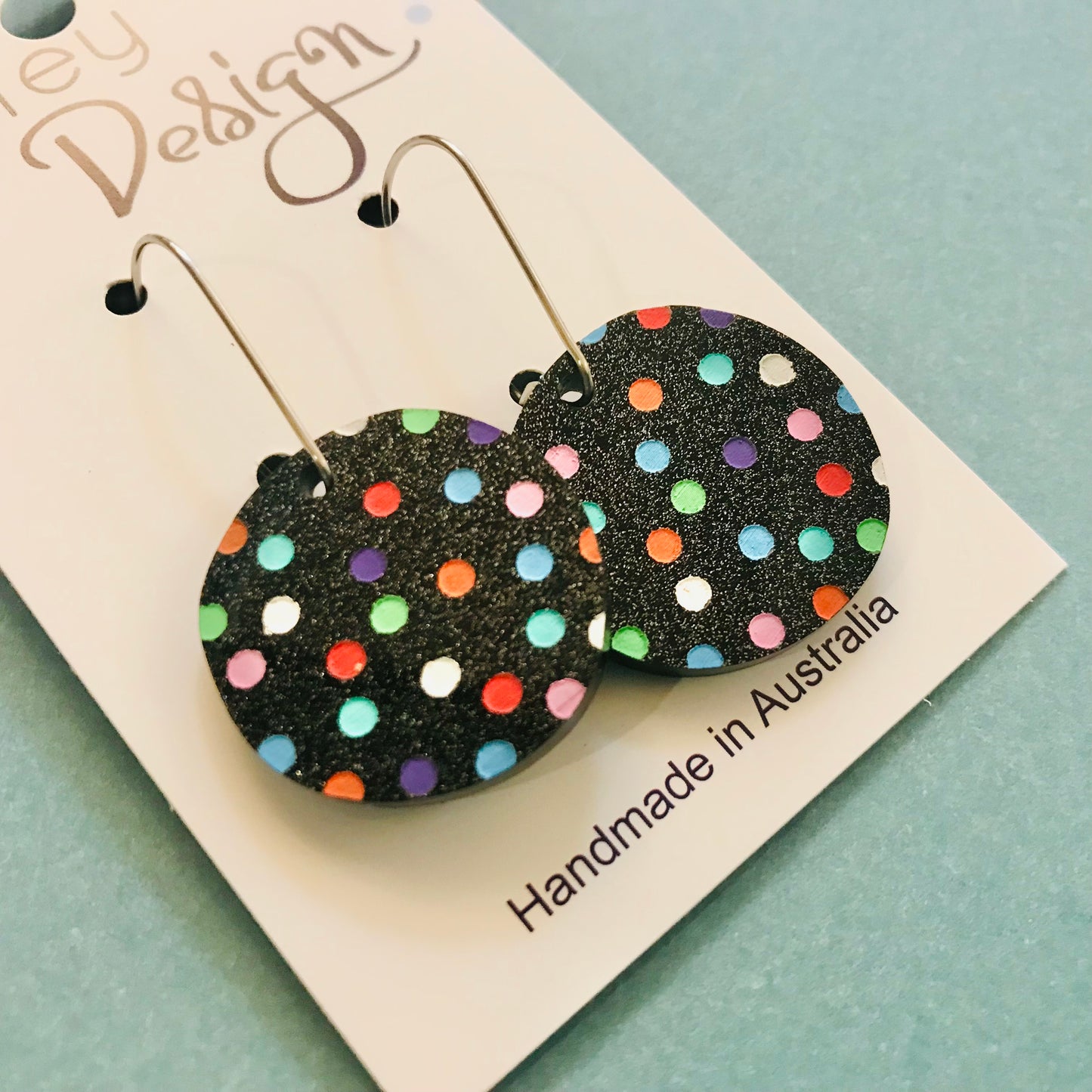 Laser Cut Drop Spotty Disc Perspex Earrings