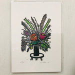 Hand printed & painted original linocut - FLORAL ARRANGEMENT #3 (unframed)