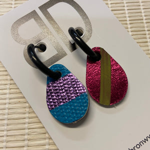 Hand painted leather bold statement earrings - Reversible Double Huggies Drops