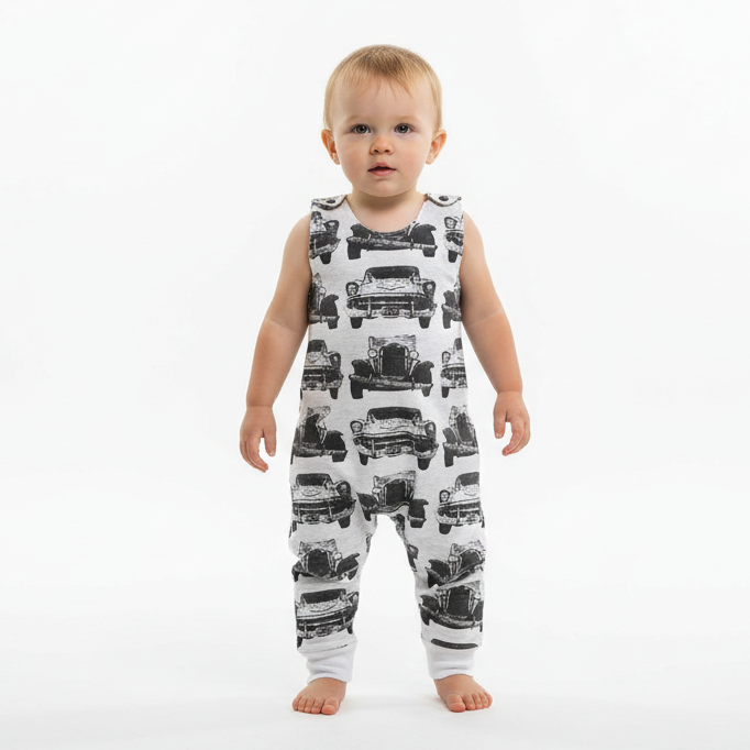 Baby Toddler Long Romper - Black & White Cars