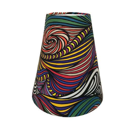 Colorful striped patterned lampshade 
on a white background