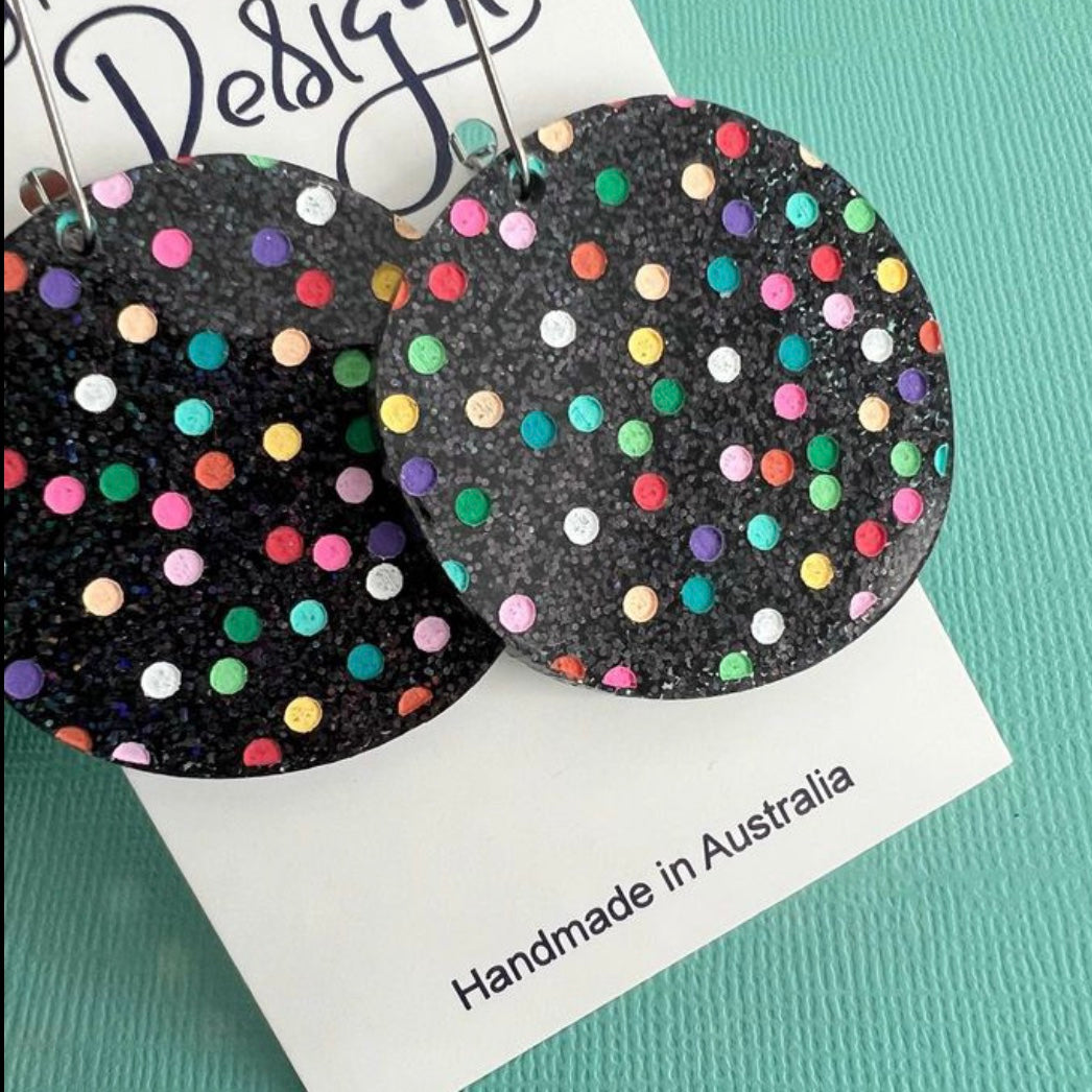 Laser Cut Drop Spotty Disc Perspex Earrings