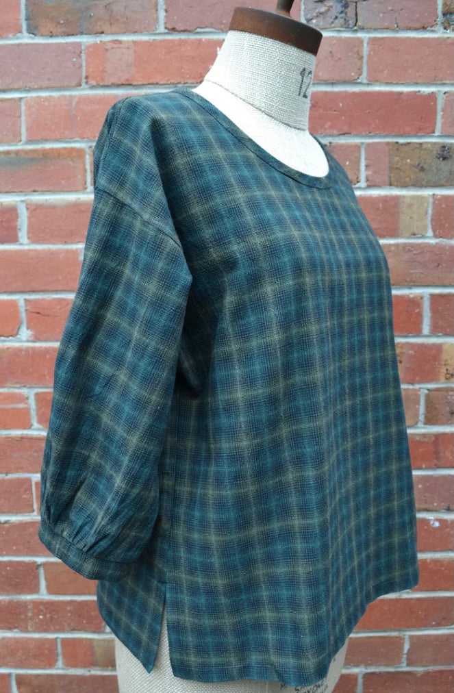 Women's Handmade Poet Top - Forest Check