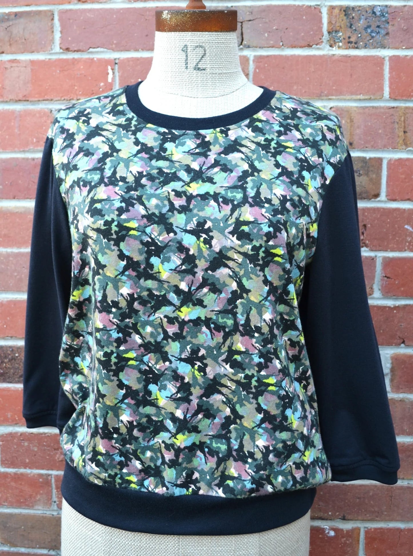 Women's Handmade Basic 3/4 Tee - Cool Camo Linen and Cotton