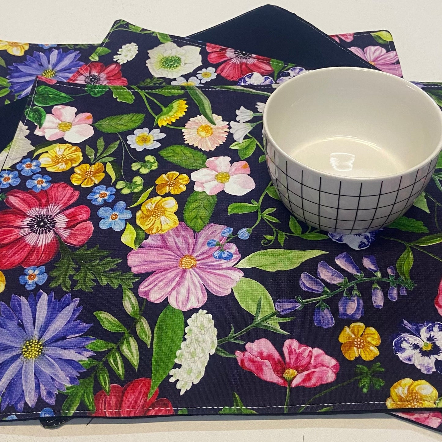 Reversible Placemats - Cottage Garden with Navy Reverse (set of 4)