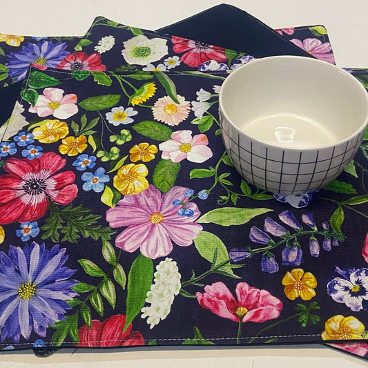 Reversible Placemats - Cottage Garden with Navy Reverse (set of 4)