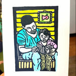 Hand printed & painted original linocut - MY DAD (unframed)