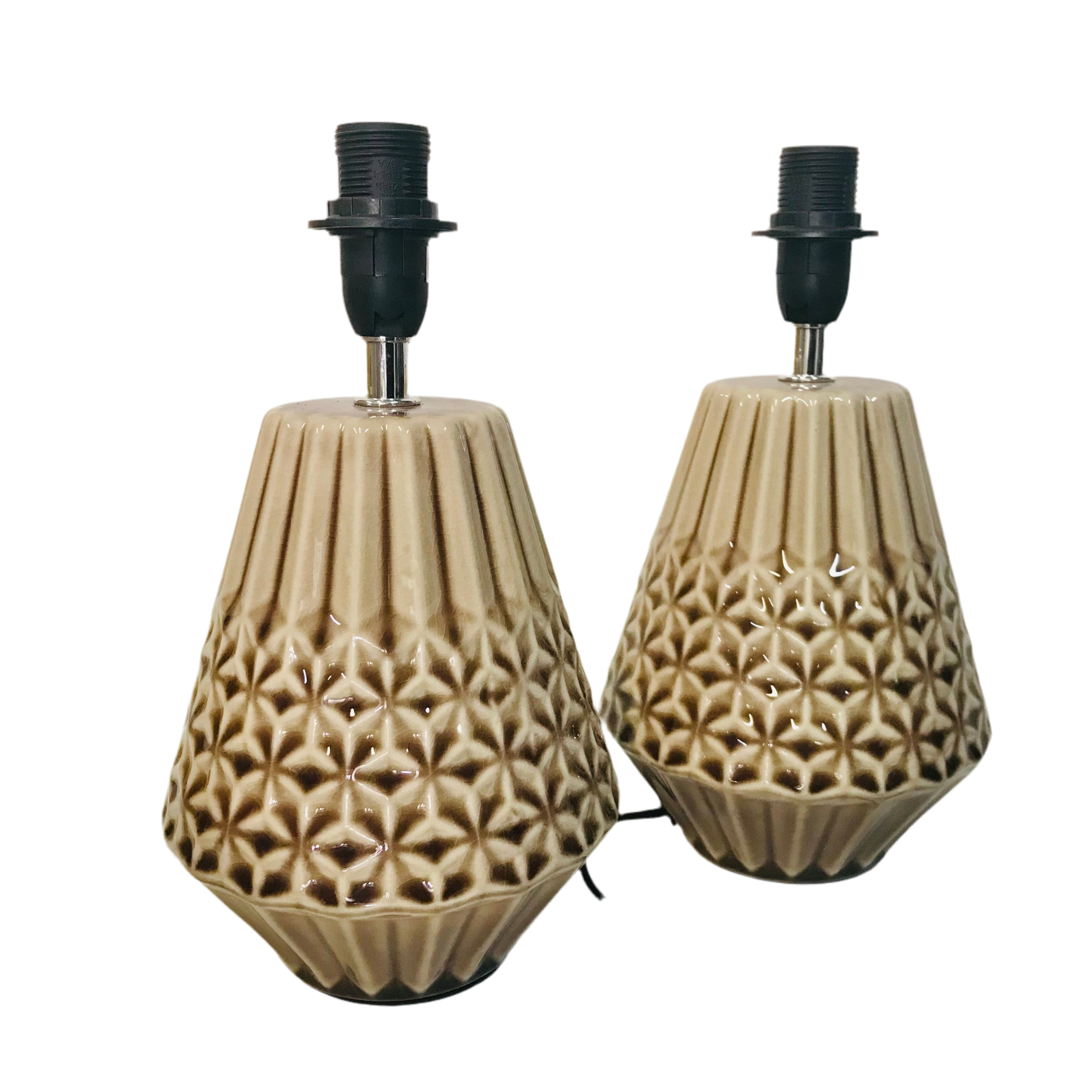 Lamp Base Only - Patterned Glazed Diamond Ceramic Brown Table Lamp