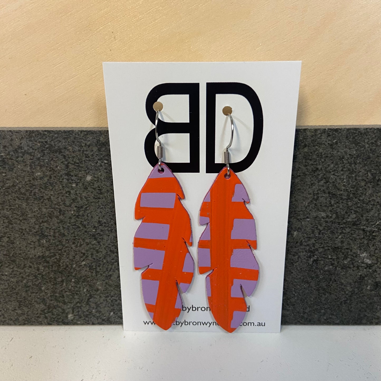 Handmade Painted Leather Earrings - The Feather