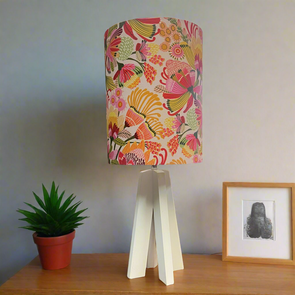 White Timber Quad Legged Table Lamp with Citrus Natives Shade