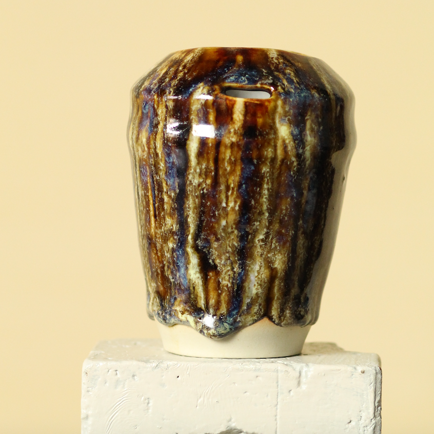 Handcrafted Pottery Built in Lip Traveler Cup - Banoffee (260mls)