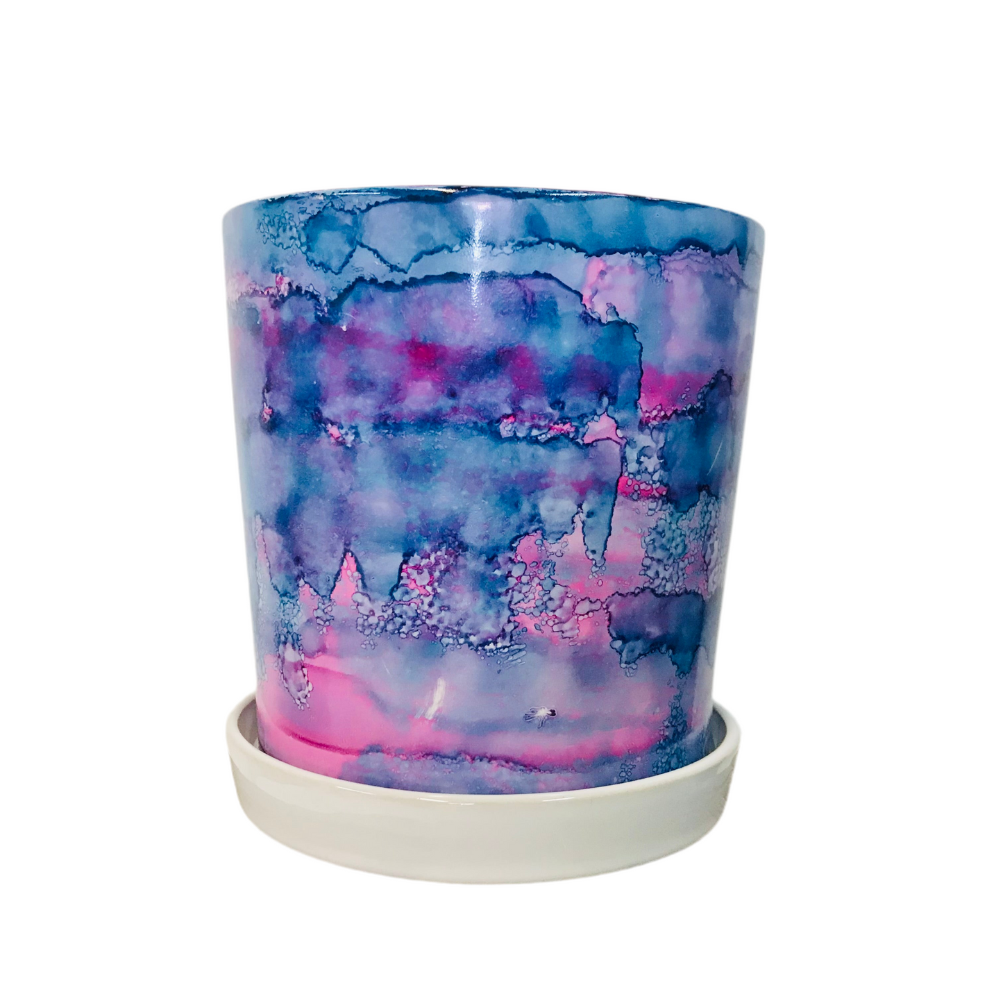 Alcohol Ink planter pot with tray - Blue Sunset