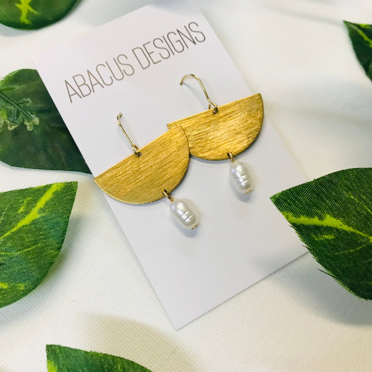 Pearlescent & Brass Dangle Earrings