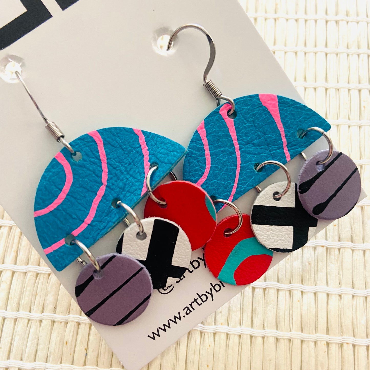Hand painted leather bold statement earrings - The Dome (with hook)