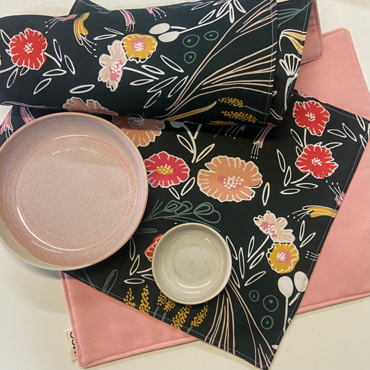 Reversible Placemats - Flower Ink with Blush Reverse (set of 4)