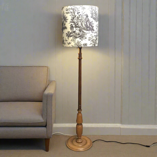 Floor Lamp with Waverly County Life Toile Monochrome Shade