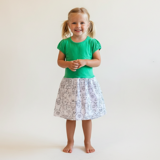 Short Sleeve Winnie Dress - APPLE GREEN WITH BUDDIES