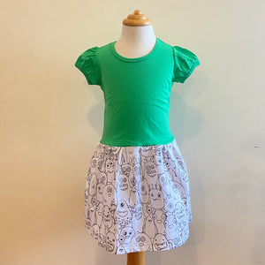 Short Sleeve Winnie Dress - APPLE GREEN WITH BUDDIES