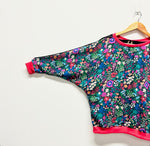 Women’s Handmade Batwing Sleeve Top - BLOOMS WITH BLACK / MEDIUM