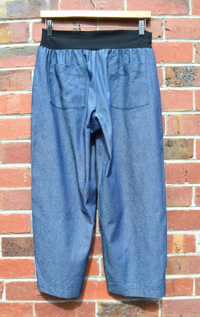 Women's Handmade Band Pants - Blue Denim