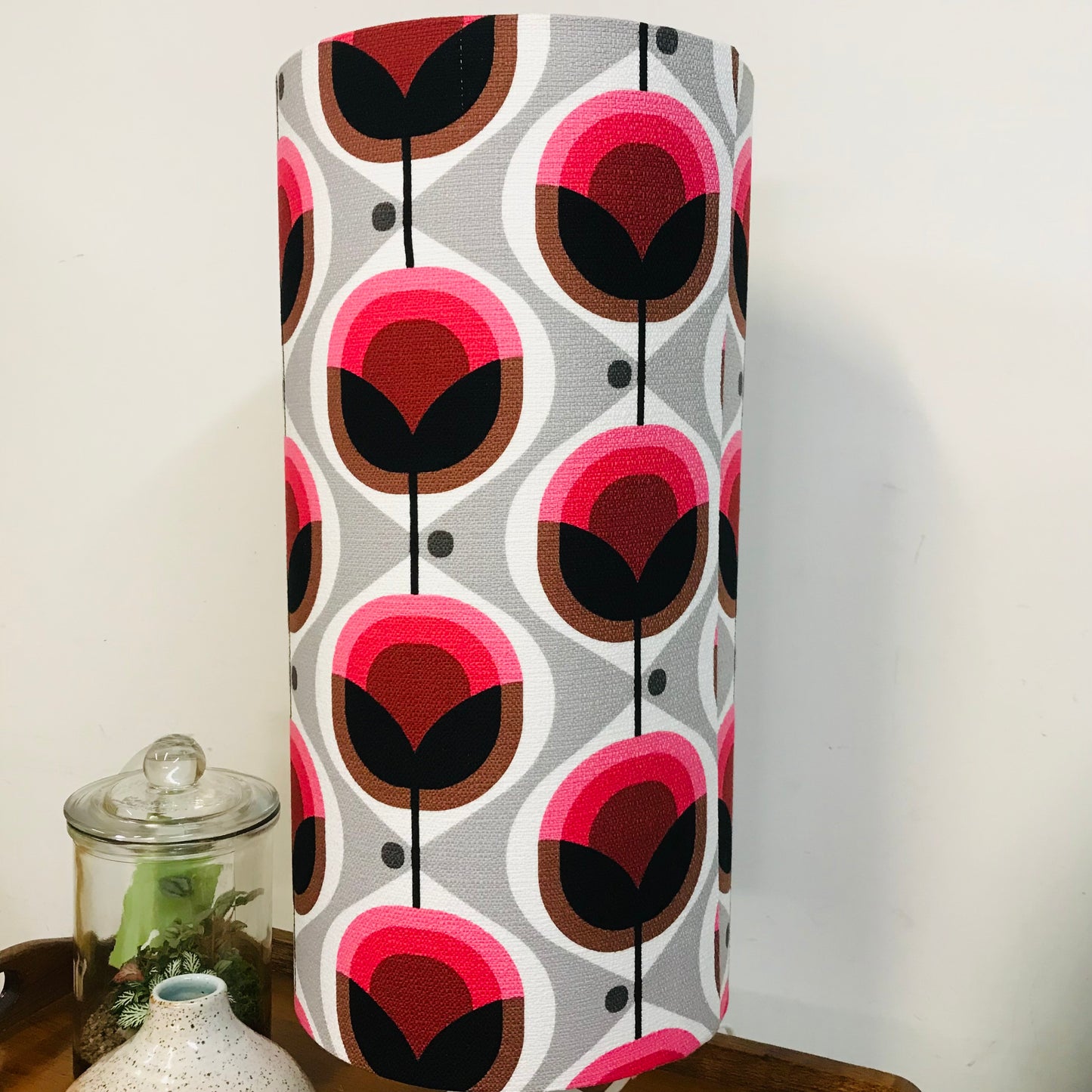 Custom Lamp Shade only - Barkcloth Geo Flower in Pink
