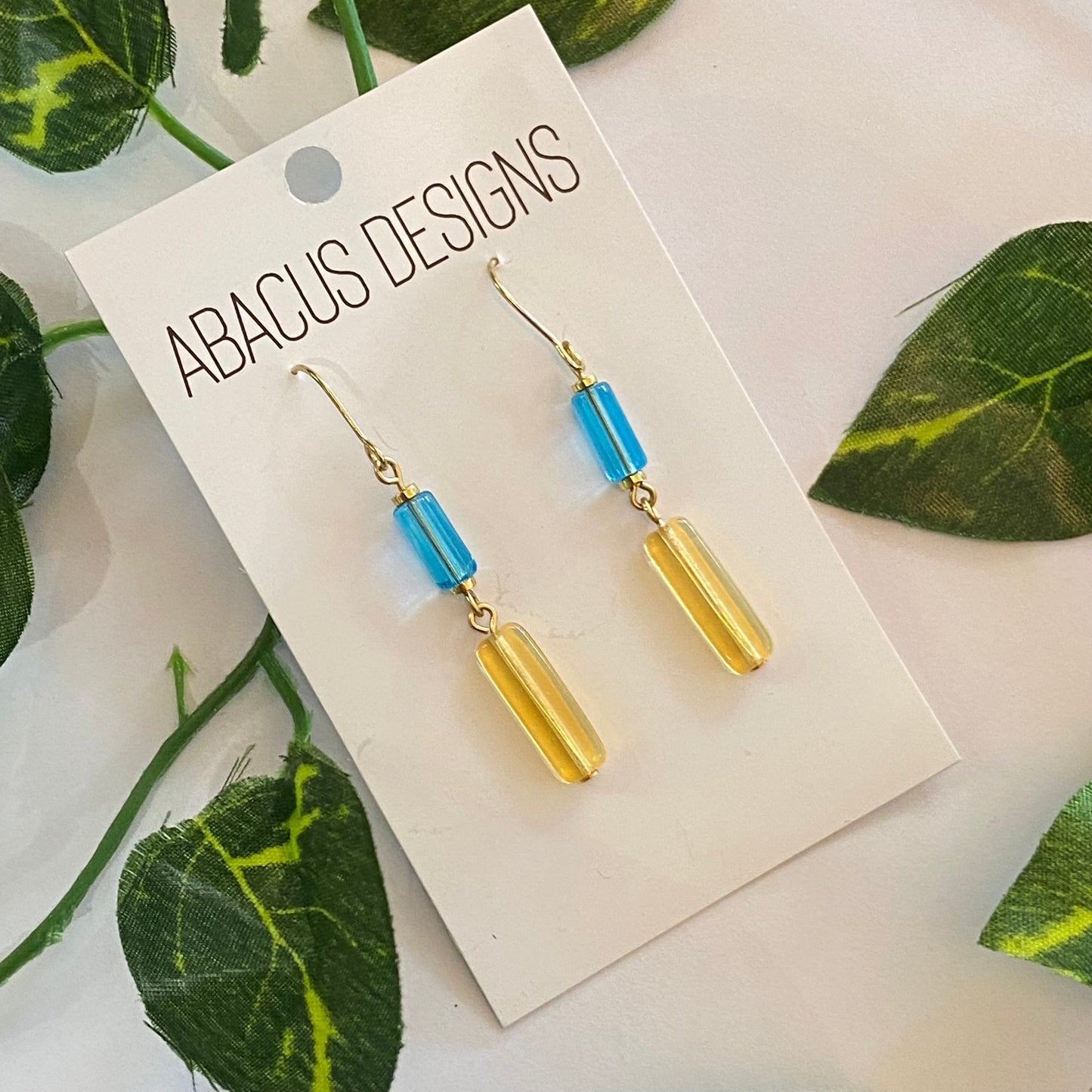 Colourful Glass & Brass Dangle Earrings