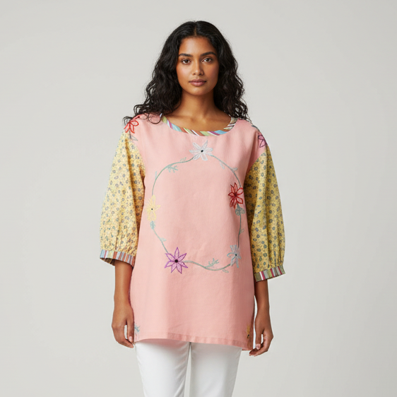 Women's Handmade Upcycled Tunic - Peachy