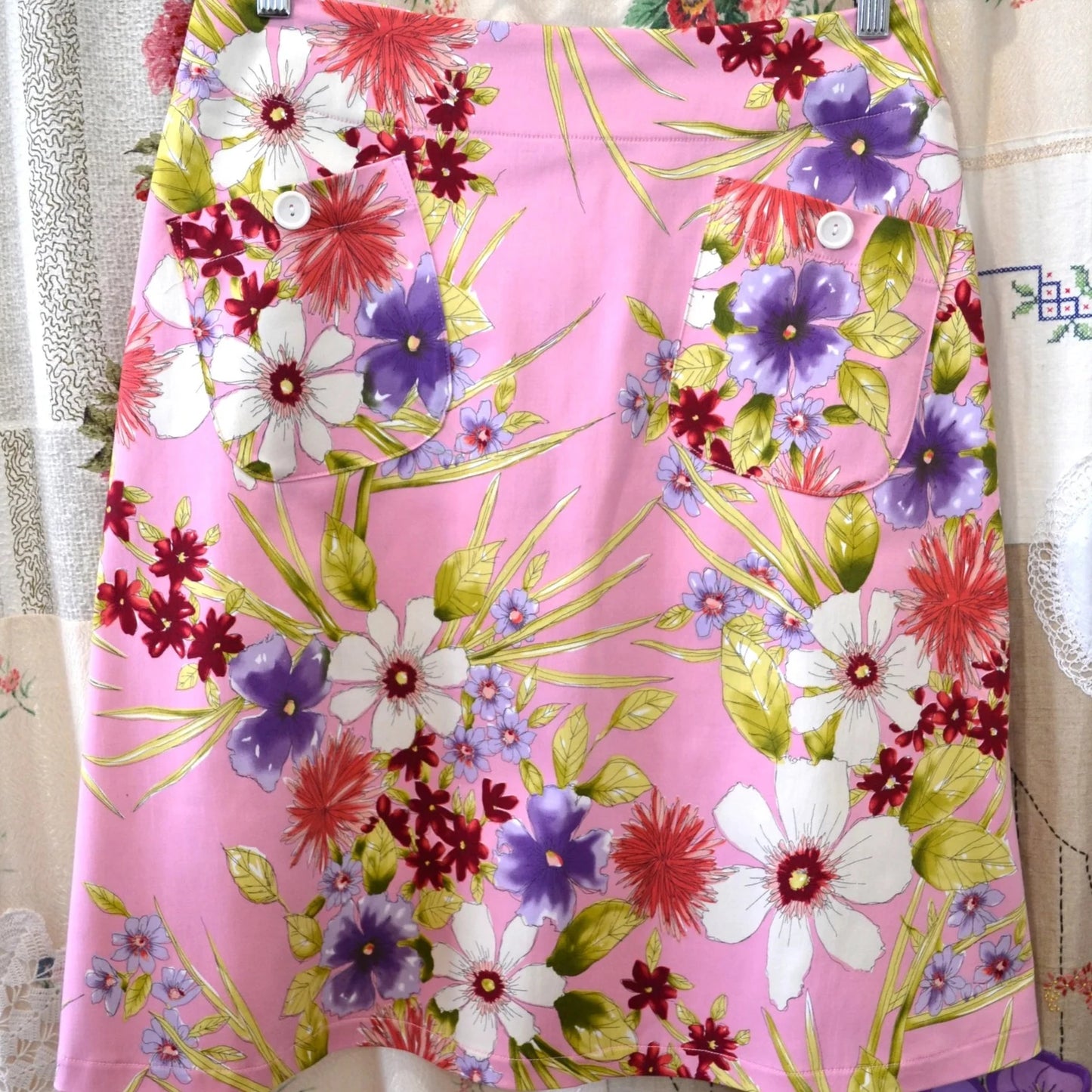 Women's Handmade Pocket Skirt - Pink Watercolour ** ON SALE **