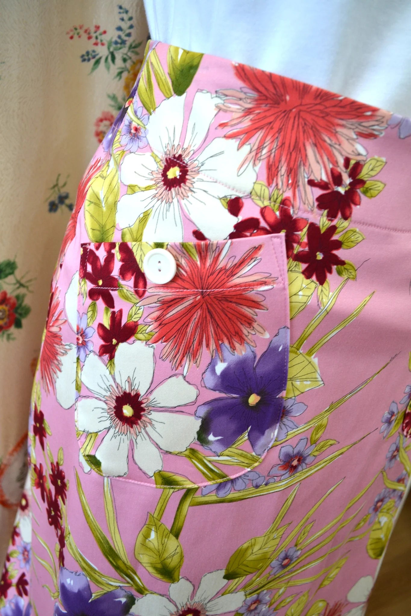 Women's Handmade Pocket Skirt - Pink Watercolour ** ON SALE **