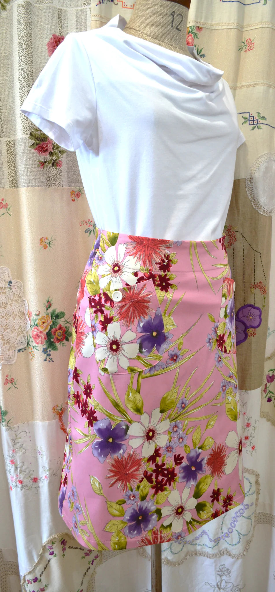 Women's Handmade Pocket Skirt - Pink Watercolour ** ON SALE **