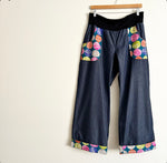 Women's Handmade Pants with Pockets & Cuffs - Denim with Baubles / X LARGE