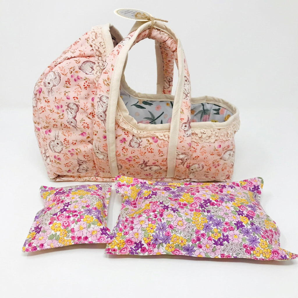 Cloth Carrier Dolls Basket Set with Blanket and Pillow