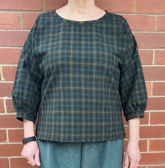 Women's Handmade Poet Top - Forest Check